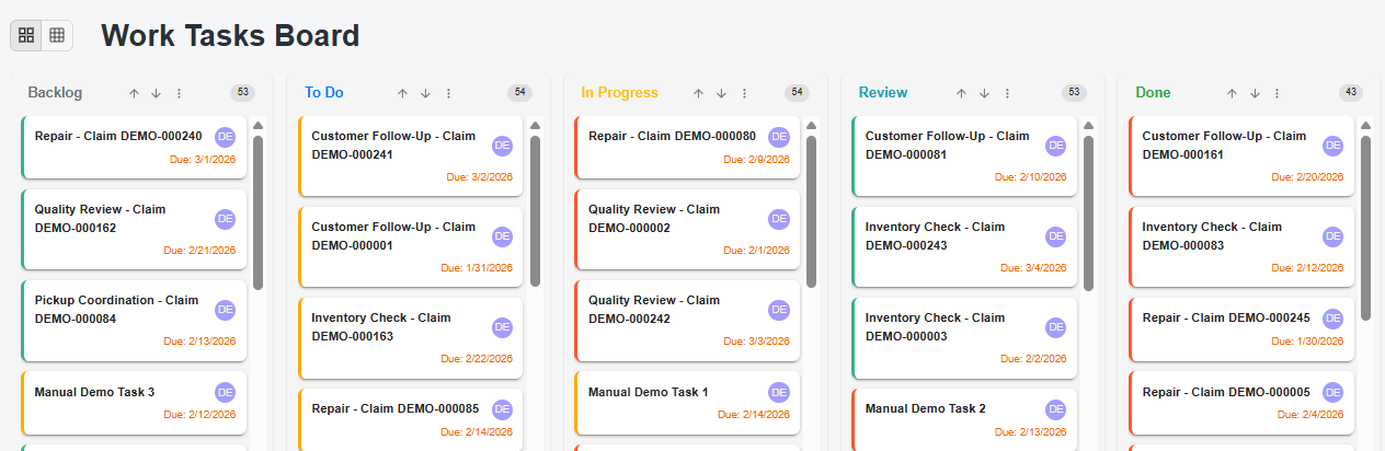 WWRS work tasks board screenshot